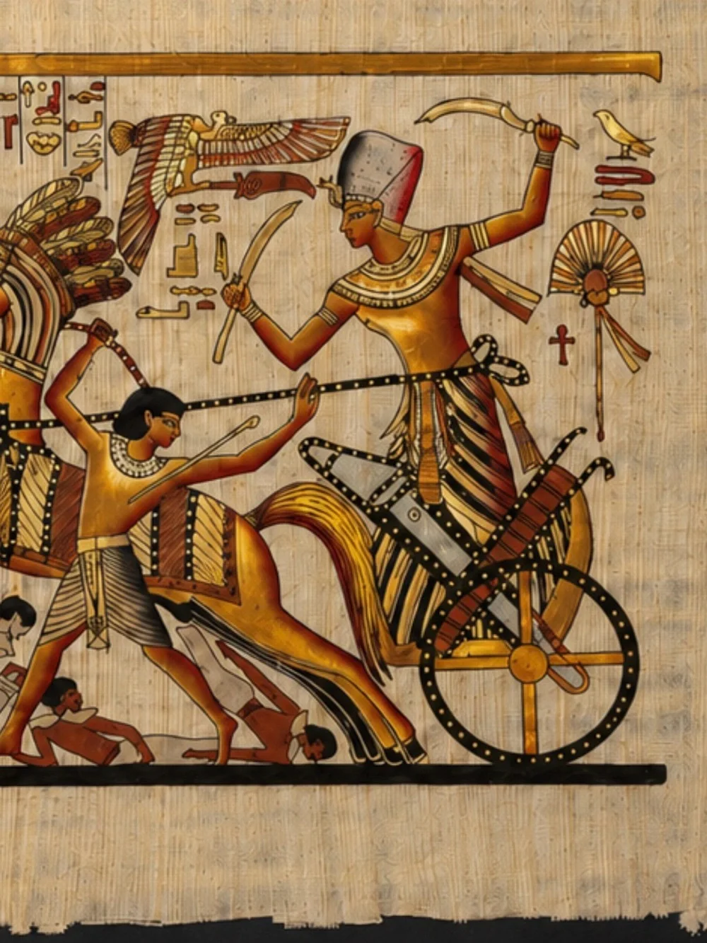 Vintage Framed Egyptian Papyrus Wall Art Set in Black - Tan & Brown set of 4